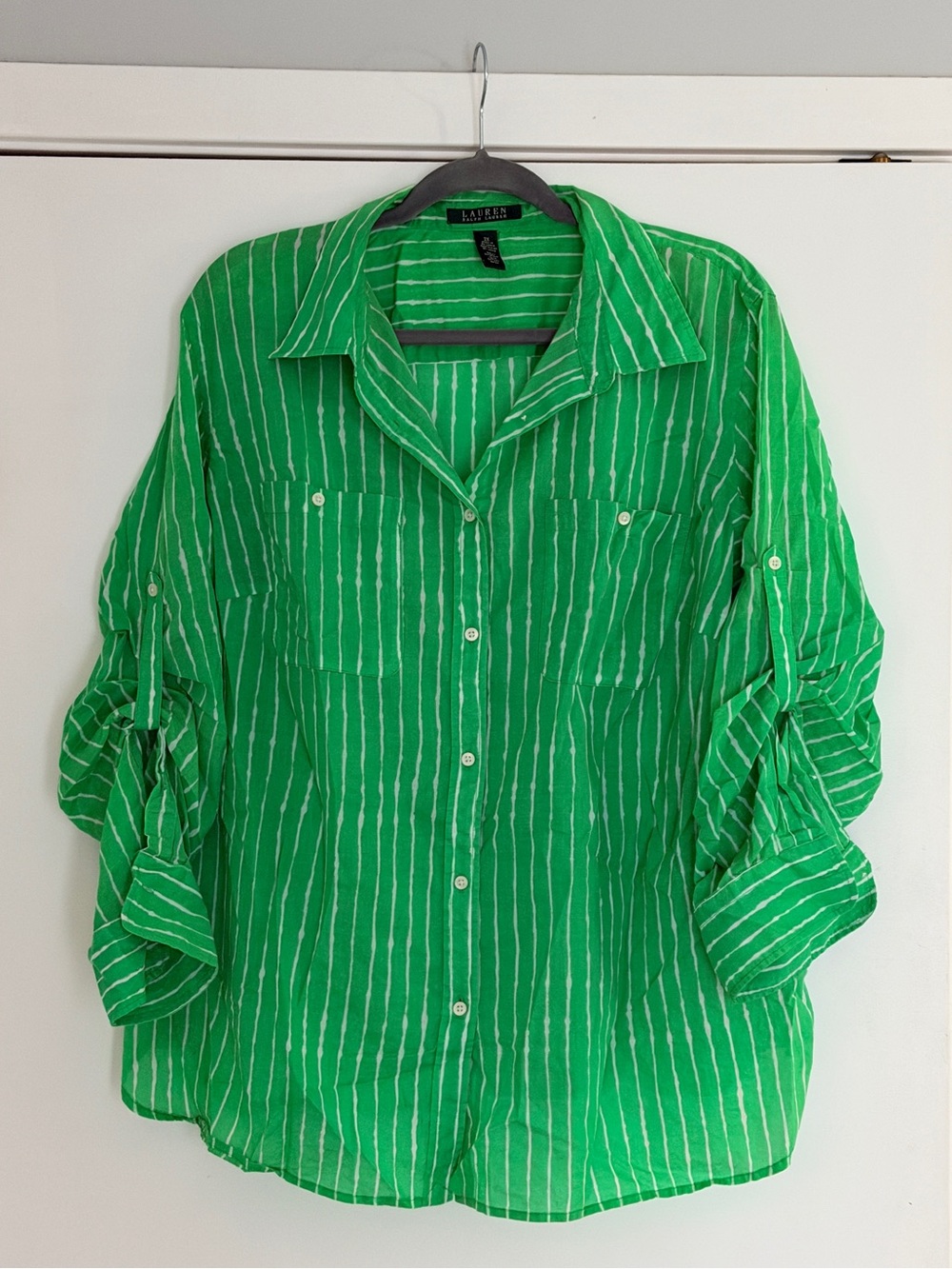 Ralph Lauren Bright Green Striped Button-Down Shirt